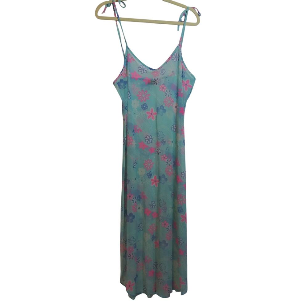 Solei By Geraldinne Blue Floral Beach Sheer Mesh Cover Up Dress Size L